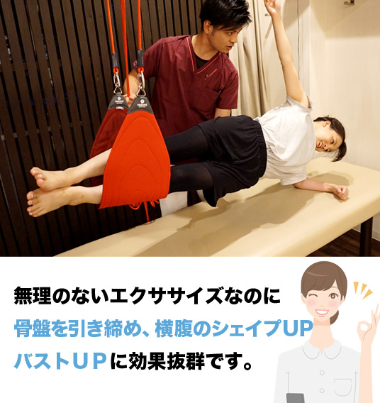 無理のないエクササイズなのに骨盤を引き締め、横腹のシェイプＵＰバストＵＰに効果抜群です。